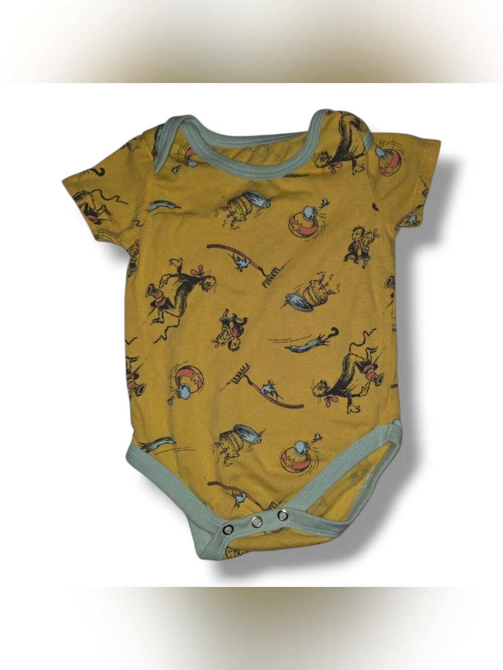 Mustard Yellow Baby One-Piece Bodysuit with Blue Trim